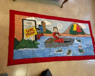 #125	37x54 Wall Hanging Quilt by Mountain Gap Elementary School of Mary Jane Going Fishing	 $40.00 
