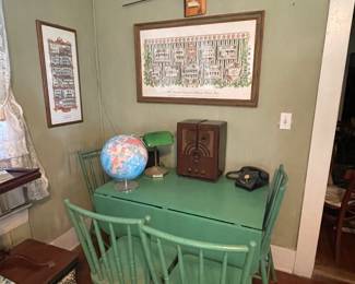Vintage Drop Leaf  Green Table with Four Chairs 
