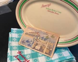 Vintage Galveston Douvrys Seawall Hotel and Cafe Platter, Napkins and Postcard 