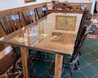 Long Custom Made Table from Door with cool Treasures inset under glass