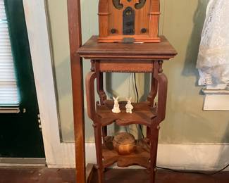 Oak Pedestal Table, Coat Rack, Reproduction Radio 