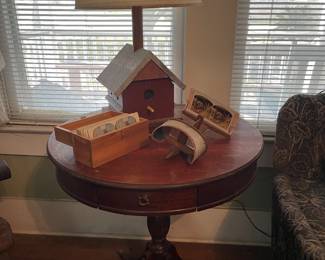Stereo view Set, Duncan Phyfe Lamp Table, Bird House Lamp