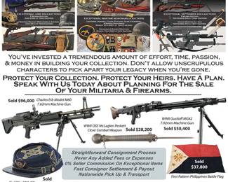 Considering selling a Firearm Collection? Speak with us today.
We specialize in the appraisal, valuation, marketing & sale of historically important firearms, guns, and firearm collections. Representatives travel nationwide to meet with clients and pick up firearm collections.