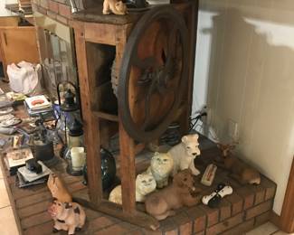 Antique Corn Cracker, ceramic dogs and cats