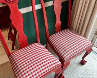4 red chairs in check fabric