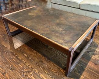 Mid Century Modern Teak Coffee Table with Patinated Bronze Top