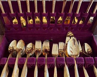 Vintage Golden Baroque Gold Plated Flatware Set