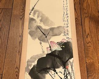 Hand Painted Chinese Scroll, Signed 