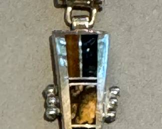 Native American Inlaid Sterling Silver Pendant, Signed D