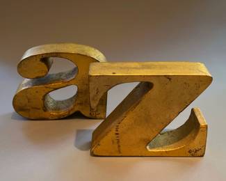 Mid Century Modern Curtis Jere A-Z Gilded Iron Bookends, Signed 