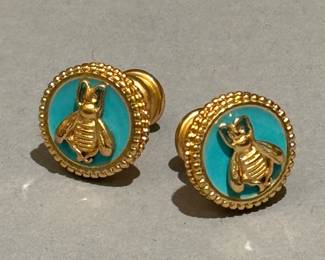Julie Vos Bee Cameo Stud Earring Bahamian Blue