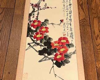 Hand Painted Chinese Scroll, Signed 
