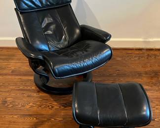 Black Leather Ekornes Stressless Chair and Ottoman 