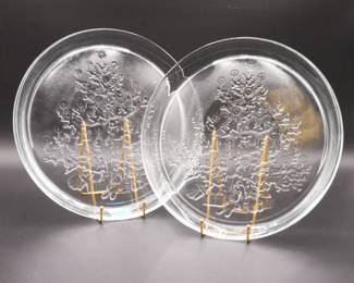 American Glass Christmas Tree 13" Embossed Glass Serving Platter (Set of 2) 