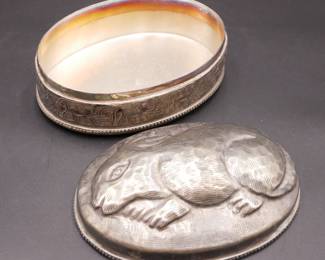 Antique Silver Jewelry Box with Hare & Elephant Motif 