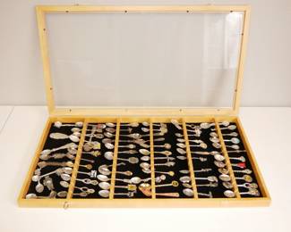 Souvenir Spoon Collection in Display Case (69 Spoons Total) 