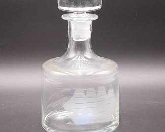 Glass Decanter w/Frosted Etched Sailing Ship 