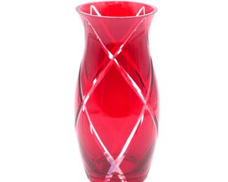 Red Diamond Cut Glass Vase 