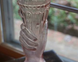 Art Deco Glass “Statue of Liberty Torch Vase” Pink Peach Cornucopia