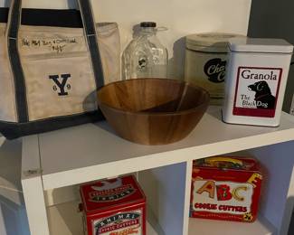 Various vintage items and IKEA shelving