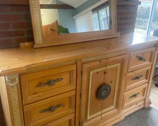 Mexican Pine Dresser and Mirror 71.5” W x ”18.5” D x 38.5” H
Mirror 40” W x 49” H
