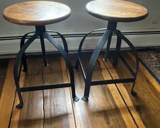 Makrana Brown Wood Black Iron Adjustable Swivel Counter Stools (2 available)