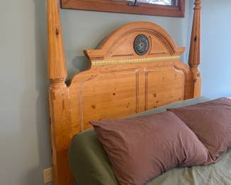 Mexican Pine Four Poster Queen Bed 66” W x 90” D x 81” H.              Mattress (sold separately) is Tempur-Pedic Ergo Power Base with Cloud Collection Mattress