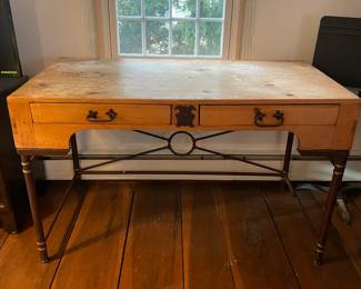 MEXICAN RUSTIC STYLE IRON & PINE DESK. 50” W x 25.5” D x 31” H 