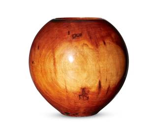 12
Philip Moulthrop (B. 1947)
A turned wood vessel, late 20th, early 21st century
Incised to underside: PM / Philip Moulthrop / Wild Cherry / Prunus serotina / 6940
7.25" H x 7" Dia.
Estimate: $800 - $1,200