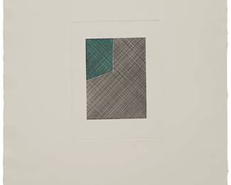 5
Ed Moses
1926-2018
Untitled, 1982
Etching and aquatint in blue and black on wove paper
Edition: 3EP-1
Initialed and numbered in pencil at the lower margin edge: E.M.; with the Ikuru Kuwahara, prntr., and 3EP LTD, Palo Alto, CA, pub., blindstamps in the lower margin corners
Plate: 11.625" H x 8.75" W; Sheet: 31.25" H x 22.25" W
Estimate: $500 - $700