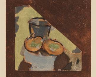 29
After George Braque
1882-1963
"Nature Morte Oblique," Circa 1950
Etching and aquatint in colors on paper
Edition: 162/300
Signed and numbered in the lower margin: G Braque; Maeght, Paris, pub.
Plate: 11.5" H x 11.25" W; Sight: 13" H x 12.75" W
Estimate: $800 - $1,200