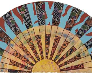 178
Miriam Schapiro
1923-2015
"Mimi In The Orient," 1993
Monotype, watercolor, and collage on paper
Signed, titled, and dated in pencil along the lower edge, verso: Miriam Schapiro
Image/Sheet: 14.375" H x 29" W
Estimate: $3,000 - $5,000