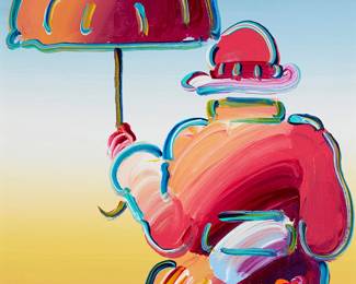 167
Peter Max
b.1937
"Umbrella Man I Ver. XIII #244," 2016
Acrylic and mixed media on canvas
Signed upper right: Max; with the artist's copyright and date ink stamp, verso
12" H x 9" W
Estimate: $1,500 - $2,500