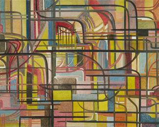 86
Henry Renzius
1906-1974
Untitled, Abstraction, 1956
Oil on canvasboard
Signed and dated lower left: H. Renzius; signed and dated again in pencil, verso; dated on a gallery label affixed verso
18" H x 24" W
Estimate: $600 - $800