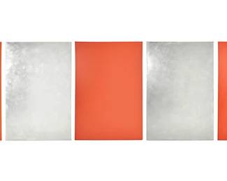 129
Frederick Spratt
1927-2008
"Orange Wall," 1978
Acrylic lacquer, tooling, and Coricone on seven aluminum panels
Incised with the signature, title, and date on the verso of the fourth panel: Spratt; each of the panels inscribed in black marker 1 of 7 - 7 of 7, respectively, along with markings to indicate up/down and left/right orientations, all verso

7 pieces
71" H x 262.5" W x 0.375" D
Estimate: $800 - $1,200