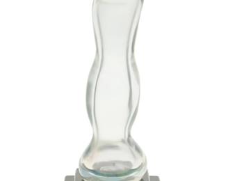 63
Fulvio Bianconi (1915-1996)
A "Donna" vase for Venini, 2003; Venice, Italy
Acid etched to underside: Venini / 2003 / Fulvio Bianconi; sticker to side: Venini Murano / Made in Italy
The clear iridescent Murano glass vase in the shape of a female figure, set on a two-tiered black acrylic base
Vase: 16.5" H x 5.5" W x 5" D; Base: 2" H x 8" W x 8" D
Estimate: $800 - $1,200