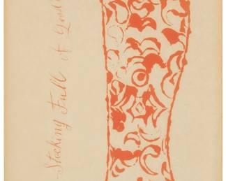 9
Andy Warhol
1928-1987
"A Stocking Full Of Good Wishes," 1956
Offset lithograph on Japanese paper
From an edition of unknown size, and aside from editions that are printed in different colors and hand painted
With printed signature top right: Andy Warhol
Sheet: 22" H x 9.25" W
Estimate: $2,000 - $4,000