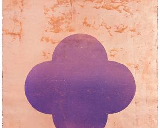 48
Max Gimblett
b. 1935
"Beyond The River," 2021
Monotype and metal leaf on laid Japanese paper
Signed, titled, and dated in pencil on the verso: Max Gimblett; with the artist's, Katheryn Kain (printer), and Smith Andersen Editions (publisher) blindstamps in the lower sheet corners; with a pencil notation, verso, SAN-MG-04-2021
Image/Sheet: 38.25" H x 25" W
Estimate: $1,500 - $2,500