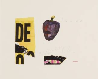 2
Raymond Jennings Saunders
b. 1934
"Poivron De Paris," 1988
Offset lithograph with collage on paper
From the edition of 100
With the red ink stamp of the artist's last name, lower right: Saunders
Sight: 19.25" H x 19.25" W
Estimate: $500 - $700