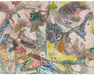 194
Knox Martin
1923-2022
"Mama Gallo"
Mixed media on wove paper
Signed lower left: Knox; signed again and titled in pencil, verso
Sheet: 30.5" H x 44" W
Estimate: $2,000 - $3,000