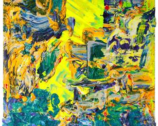 229
Roy Lerner
b. 1954
"Thinking Ahead," 1994
Acrylic and glitter on canvas
Signed and dated twice, and titled, all verso: Roy Lerner
70" H x 50" W
Estimate: $1,000 - $2,000