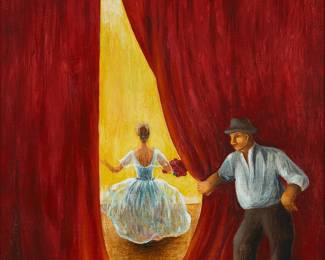 185
Marta Becket
1924-2017
Curtain Call, 2001
Oil on canvas
Signed and dated lower left: Becket
24" H x 18" W
Estimate: $1,000 - $1,500