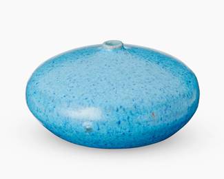 131
Doyle Lane (1923-2002)
A ceramic "Weed Pot," circa 1962-1976
Incised signature to underside: LANE
The diminutive ceramic pot with thick speckled blue glaze
1.625" H x 2.875" Dia.
Estimate: $4,000 - $6,000