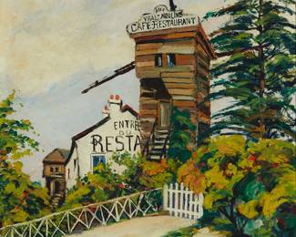 35
Elisee Maclet
1881-1962
"Aux Vrais Moulins, A Sonnais," 1913
Oil on panel
Signed lower right: Maclet; titled and dated on frame plaque
24" H x 18" W
Estimate: $800 - $1,200