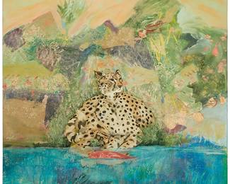 210
Ira Yeager
1938-2022
Leopard At A Watering Pool, 1979
Oil on canvas
Signed lower right: Ira Yeager; signed again, dated, and inscribed, verso: S.F.
66" H x 66" W
Estimate: $3,000 - $5,000
