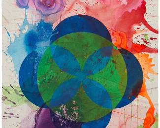 50
Max Gimblett
b. 1935
"Holy Ganges," 2021
Acylic paint with monotype and collage on wove paper,
Signed, titled, and dated in pencil at the lower sheet edge: Max Gimblett; with the artist's, Katheryn Kain (printer), and Smith Andersen Editions (publisher) blindstamps at the lower left and right corners
Sheet: 30.75" H x 22.25" W
Estimate: $1,500 - $2,500