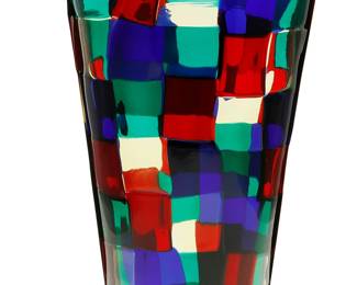 158
Fulvio Bianconi (1915-1996)
A pezzato glass vase for Venini, 1994; Venice, Italy
Acid etched to underside: Venini / 94 / Fulvio Bianconi
The Murano glass vase with patchwork panels of red, green, blue, and yellow
8.875" H x 6.325" Dia.
Estimate: $800 - $1,200