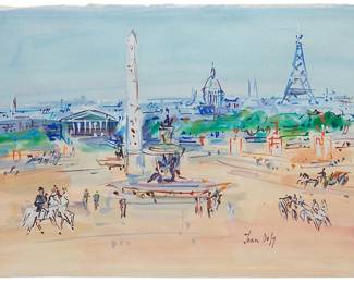 32
Jean Dufy
1888-1964
View Of Place De La Concorde And The Eiffel Tower
Watercolor and gouache on paper
Signed lower right: Jean Dufy
Sheet: 12.625" H x 17.615" W
Estimate: $8,000 - $12,000