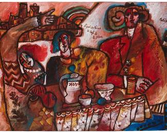 150
Theo Tobiasse
1927-2012
"Le Cafe De La Place, St. Paul De Vence," Circa 1990
Oil on canvas
Signed upper right: Tobiasse; titled in the image at center; inscribed "To Tom and Rita Cisco Théo Tobiasse X-90," verso
23.5" H x 32.25" W
Estimate: $10,000 - $12,000