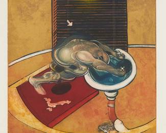 42
Francis Bacon
1909-1992
"Figure At A Washbasin," 1978
Etching and aquatint in colors on wove paper, watermark Arches
Edition: A trial proof, aside from the edition of 100
Signed in pencil in the lower margin, at right: Francis Bacon; inscribed in pencil in the lower margin, at left: essai; Editions de la Difference, Paris, France, pub.
Plate: 18.75" H x 14.5" W; Sheet: 26" H x 19.75" W
Estimate: $5,000 - $7,000
